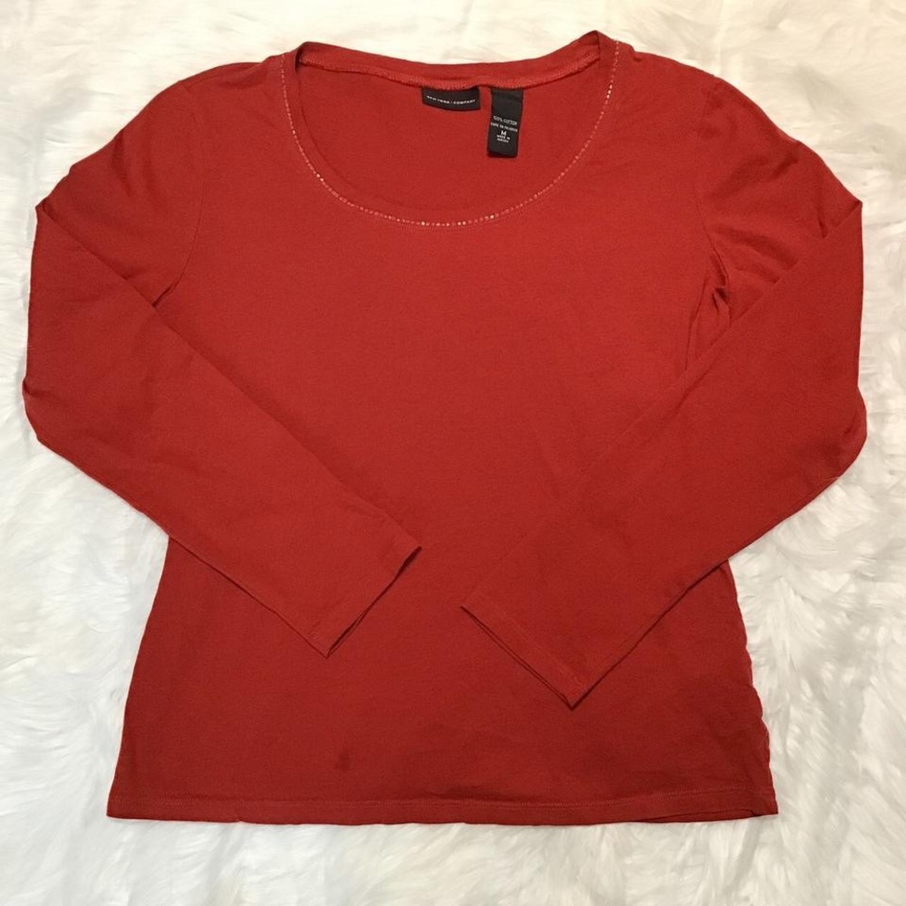 New York & Co. Women’s Red Long Sleeves Crew Neck with Glitter
